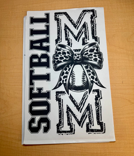 Single Color Adult Transfer- Softball Mom