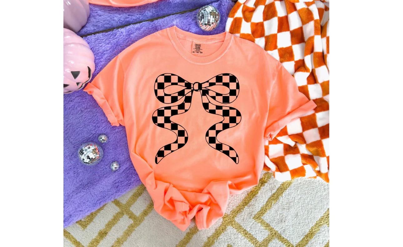 Single color Adult Transfer- Checkered Bow